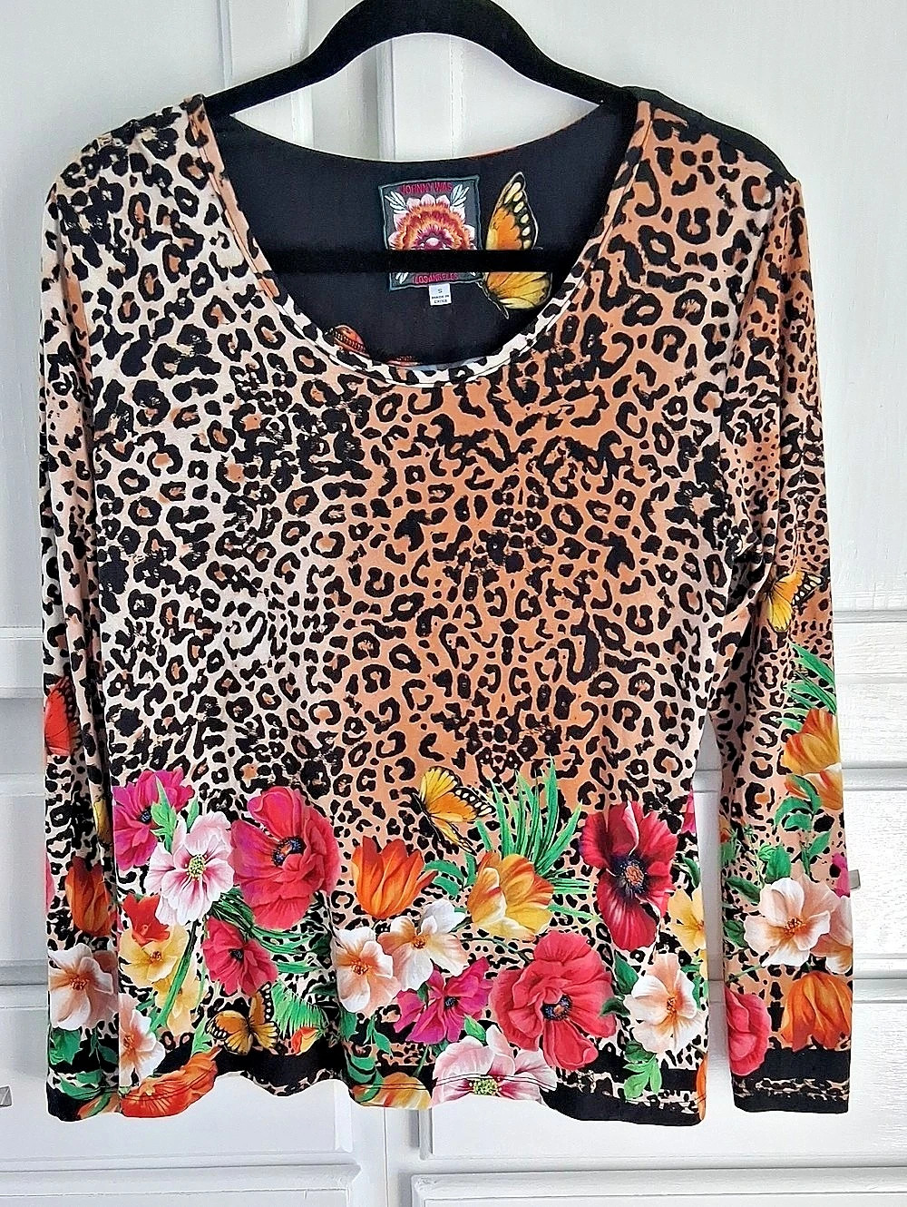 Johnny Was Sandra Floral, Cheetah and Butterfly Print Long Sleeve Top &